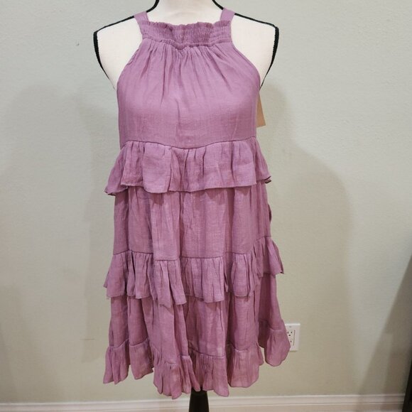 Mauve Tiered Ruffle Dress w/ Tie at Back of Neck - Picture 5 of 7